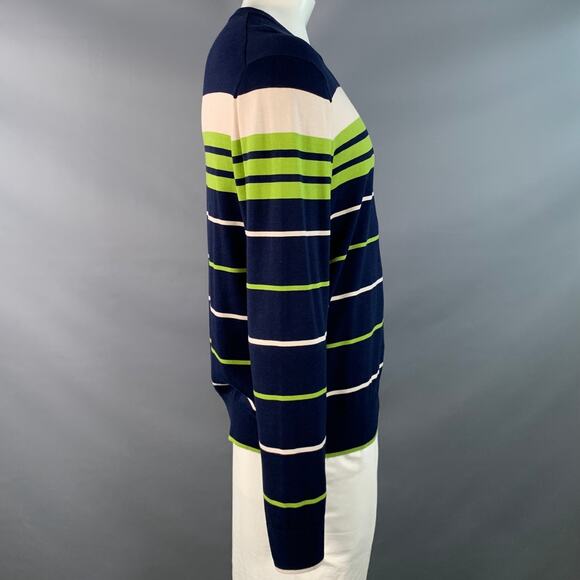MR TURK Size XL Navy Green White Stripe Cotton Modal Crew Neck Pullover - Picture 2 of 5